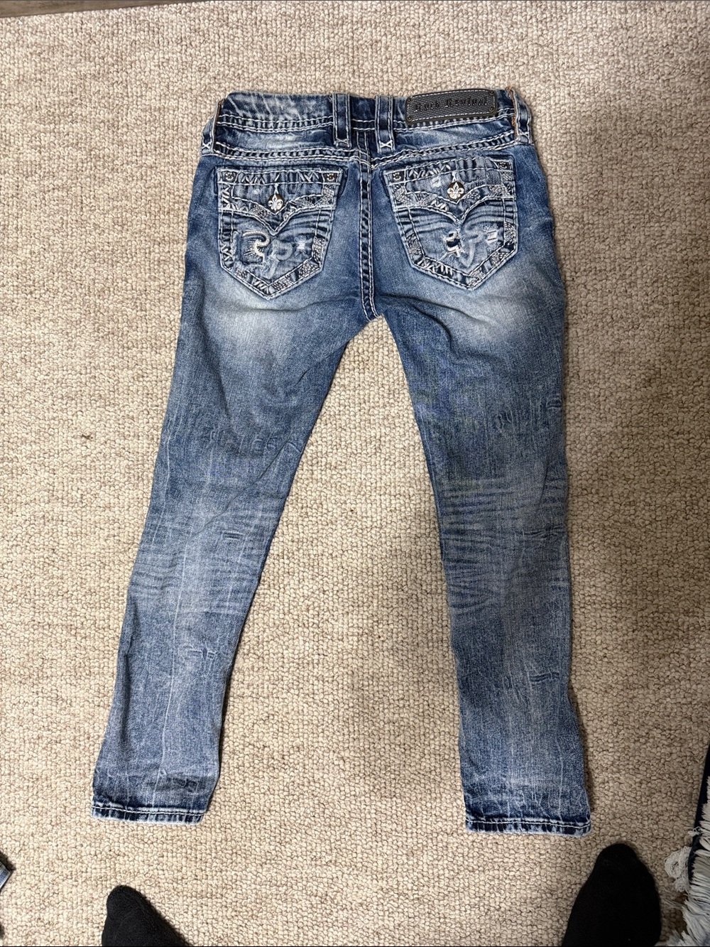Rock Revival Women's Faded Blue Embroidered Skinny Jeans